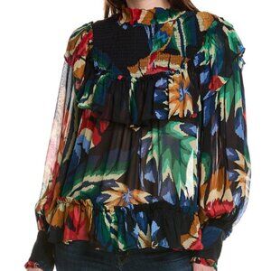 NWT FARM Rio Women's Black Chevron Forest Blouse Sz M